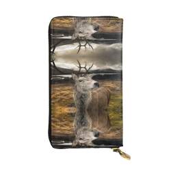 FAIRAH Funny Deer Printed Leather Wallet, Zippered Credit Card Holder Unisex Version von FAIRAH