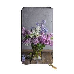 FAIRAH Lilac Flowers Printed Leather Wallet, Zippered Credit Card Holder Unisex Version von FAIRAH