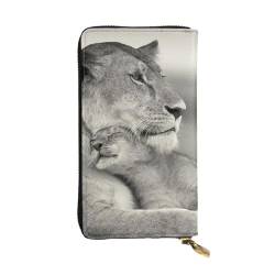 FAIRAH Lioness with Cub Printed Leather Wallet, Zippered Credit Card Holder Unisex Version von FAIRAH