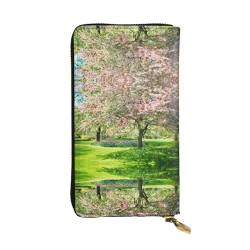 FAIRAH Pink Flowers On The Tree Printed Leather Wallet, Zippered Credit Card Holder Unisex Version von FAIRAH