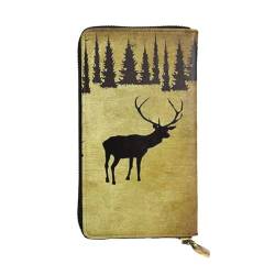 FAIRAH Rustic Deer Printed Leather Wallet, Zippered Credit Card Holder Unisex Version von FAIRAH