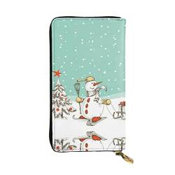 FAIRAH Skiing Snowman Printed Leather Wallet, Zippered Credit Card Holder Unisex Version von FAIRAH