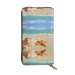 FAIRAH Summer Starfish Seashell Printed Leather Wallet, Zippered Credit Card Holder Unisex Version von FAIRAH