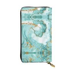 FAIRAH Turquoise Gold Marble Printed Leather Wallet, Zippered Credit Card Holder Unisex Version von FAIRAH