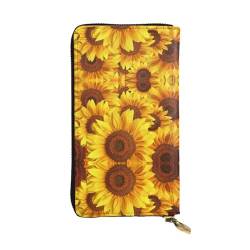 FAIRAH Yellow Sunflower Printed Leather Wallet, Zippered Credit Card Holder Unisex Version von FAIRAH