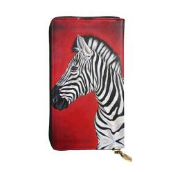 FAIRAH Zebra Red Printed Leather Wallet, Zippered Credit Card Holder Unisex Version von FAIRAH