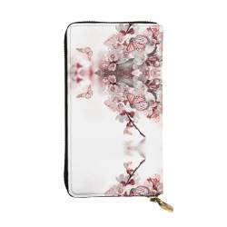 Flower Butterfly Printed Leather Wallet, Zippered Credit Card Holder Unisex Version von FAIRAH