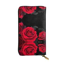 Red Rose Floral Printed Leather Wallet, Zippered Credit Card Holder Unisex Version von FAIRAH