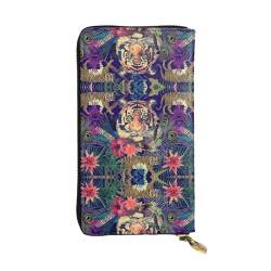 Tiger Floral Flower Printed Leather Wallet, Zippered Credit Card Holder Unisex Version von FAIRAH