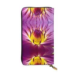 Yellow Lotus Flower Printed Leather Wallet, Zippered Credit Card Holder Unisex Version von FAIRAH