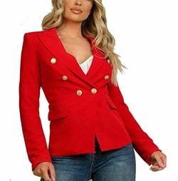 Damen-Blazer mit doppelreihigem Knopfverschluss, goldfarbener Knopfverschluss, rot, 42 von FAIRY BOUTIQUE