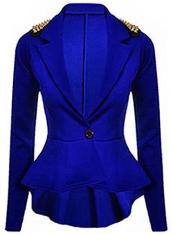 Damen Blazerjacke mit Nieten, Übergröße, Schößchen und Rüschen, Ein-Knopf-Jacke 36-54, königsblau, 38-40 von FAIRY BOUTIQUE