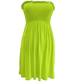 Damen Trägerloses einfarbiges Boobtube Sheering Top Damen Strand Cover Up Strand Sommerkleid Bandeau Minikleid Sommer Weste, Neon Lime Yellow, 46-48 von FAIRY BOUTIQUE