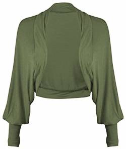 FAIRY BOUTIQUE Damen Bolero mit Fledermausärmeln und langen Ärmeln, einfarbig, Jersey, Bolero, khaki, 42-44 von FAIRY BOUTIQUE