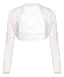 FAIRY BOUTIQUE Damen Cardigan mit Blumenmuster, kurze Spitze, lange Ärmel, vorne offen, bauchfrei, bauchfrei, Bolero, weiß, 50-52 von FAIRY BOUTIQUE