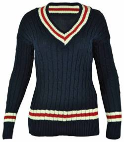 FAIRY BOUTIQUE Damen-Cricket-Pullover, langärmelig, mit Zopfmuster, V-Ausschnitt, Übergröße, navy, 42-44 von FAIRY BOUTIQUE