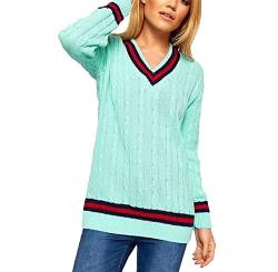 FAIRY BOUTIQUE Damen Cricket-Pullover mit langen Ärmeln, Zopfmuster, V-Ausschnitt, Übergröße, aqua, 46-48 von FAIRY BOUTIQUE