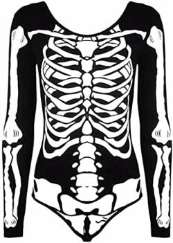 FAIRY BOUTIQUE Damen Langarm Skelett Body Halloween Party Skelett Top Gruseliges Kostüm Top, Skelett-Body, 50-52 von FAIRY BOUTIQUE