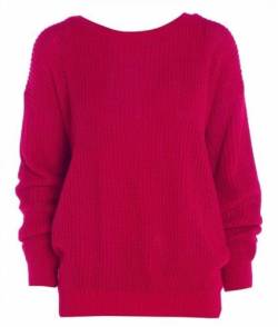 FAIRY BOUTIQUE Damen Langarm Strickpullover Fischnetz Baggy Pullover Damen Oversize Rundhals Loose Sweater Top, kirschrot, 46-48 von FAIRY BOUTIQUE