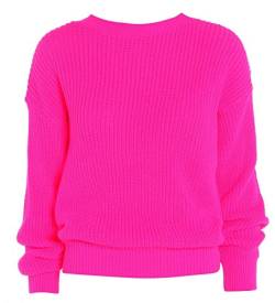 FAIRY BOUTIQUE Damen Langarm Strickpullover Fischnetz Baggy Pullover Damen Oversize Rundhals Loose Sweater Top, neon pink, 38-40 von FAIRY BOUTIQUE