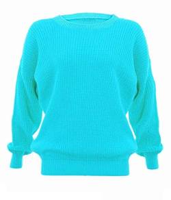 FAIRY BOUTIQUE Damen Langarm Strickpullover Fischnetz Baggy Pullover Damen Oversize Rundhals Loose Sweater Top, türkis, 34-36 von FAIRY BOUTIQUE