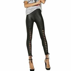 FAIRY BOUTIQUE Damen Leggings mit Schnürung vorne, dehnbar, Wet-Look, PVC, Schwarz , 38-40 von FAIRY BOUTIQUE