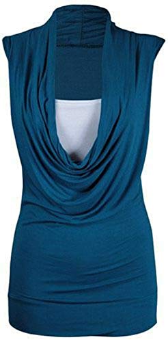 FAIRY BOUTIQUE Damen Oberteil mit gerüschtem Wasserfall-Ausschnitt, Stretch, 2-in-1, ärmellos, gerafftes T-Shirt, blaugrün, 46-48 von FAIRY BOUTIQUE