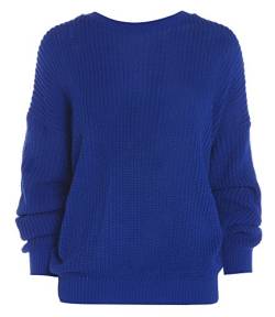 FAIRY BOUTIQUE Damen Pullover mit langen Ärmeln, gestrickt, Netzstoff, Übergröße, Rundhalsausschnitt, lockere Passform, königsblau, 38-40 von FAIRY BOUTIQUE