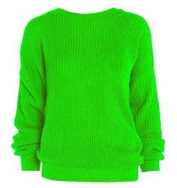 FAIRY BOUTIQUE Damen Pullover mit langen Ärmeln, gestrickt, Netzstoff, Übergröße, Rundhalsausschnitt, lockere Passform, neon green, 38-40 von FAIRY BOUTIQUE