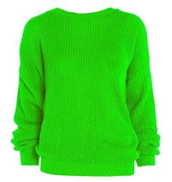 FAIRY BOUTIQUE Damen Pullover mit langen Ärmeln, gestrickt, Netzstoff, Übergröße, Rundhalsausschnitt, lockere Passform, neon green, 46-48 von FAIRY BOUTIQUE