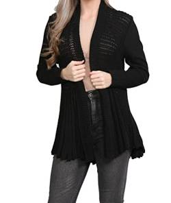 FAIRY BOUTIQUE Damen Strickjacke mit langen Ärmeln, gestrickt, Wasserfall-Strickjacke, leicht, Baumwolle, lässig, vorne offen, Schwarz , 40 von FAIRY BOUTIQUE