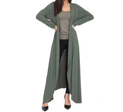 FAIRY BOUTIQUE Damen Strickjacke mit langen Ärmeln, vorne offen, fließend, leicht, lang, khaki, 50-52 von FAIRY BOUTIQUE