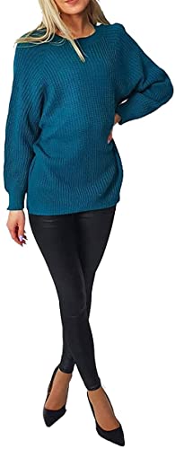 FAIRY BOUTIQUE Grobstrickpullover für Damen, Winter, warm, Fischnetz-Pullover, blaugrün, 38-40 von FAIRY BOUTIQUE