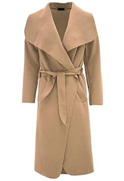 FAIRY BOUTIQUE Italienischer Trenchcoat für Damen, langer Mantel, Wasserfall-Umhang, mit Gürtel, camel, 8-10 von FAIRY BOUTIQUE