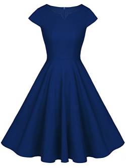 FAIRY COUPLE 1950S Retro Rockabilly Tupfen Kappen Hülsen Abschlussball Kleid(XS,Navy blau) von FAIRY COUPLE