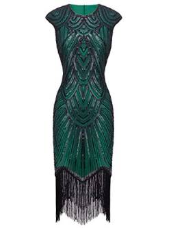 Fairy Couple 1920er-Flapper-Kleid mit Paillettenverzierung und Quastensaum FD20S002 Gr. XX-Large, grün / schwarz von FAIRY COUPLE