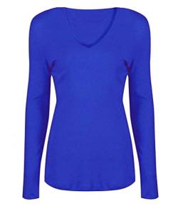 Damen Basic V Ausschnitt Langarm T Shirts Casual Tops Bluse Damen Stretch Loose Shirt Gr. 34-36, königsblau von FAIRY TRENDZ LTD