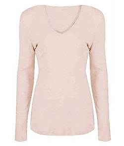 Damen Basic V Ausschnitt Langarm T Shirts Casual Tops Bluse Damen Stretch Loose Shirt Gr. 38-40, nude von FAIRY TRENDZ LTD