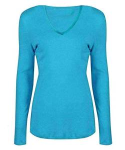 Damen Basic V Ausschnitt Langarm T Shirts Casual Tops Bluse Damen Stretchy Loose Shirt, türkis, 46-48 von FAIRY TRENDZ LTD