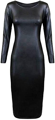 Damen-Kleid, Übergröße, Wetlook, Leder, lange Ärmel, Midi-Kleid, Größe 34-54 Gr. 38-40, Schwarz von FAIRY TRENDZ LTD