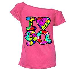 Damen T-Shirt, Smiley, I Love, 90er-Jahre-Stil, kurzärmelig, Retro-Stil, Pop-Stern-T-Shirt, Größe 34-54, rose, 50-52 von FAIRY TRENDZ LTD