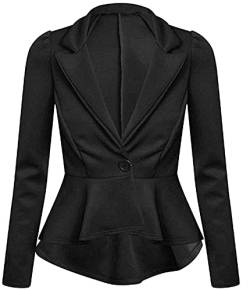 FAIRY TRENDZ LTD Damen-Blazer mit Schößchen, Rüschen, langärmelig, ausgestellt, schmale Passform, Schwarz , 40 von FAIRY TRENDZ LTD