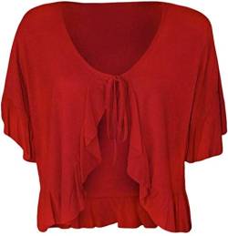 FAIRY TRENDZ LTD Damen Bolero mit Rüschen zum Binden, einfarbig, Stretch, kurzärmelig, Übergröße Gr. 48/50/Große Größen, rot von FAIRY TRENDZ LTD