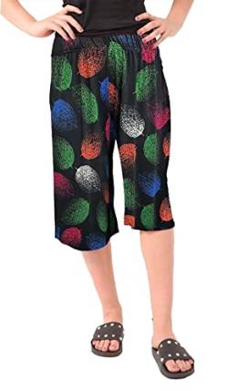 FAIRY TRENDZ LTD Damen-Culotte-Shorts, Übergröße, einfarbig, elastischer Bund, Stretch, Mini-Culotte-Shorts, ausgestellt, 3/4-Länge, Größe 36-52, Mehrfarbiges Blatt, 46-48 von FAIRY TRENDZ LTD