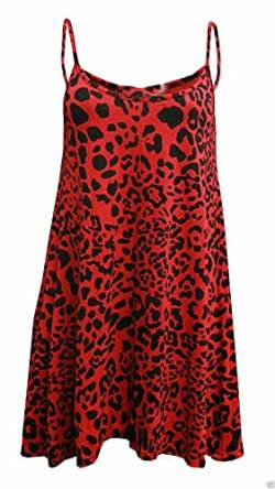 FAIRY TRENDZ LTD Damen-Kleid, Übergröße, Bedruckt, ärmellos, Cami, Swing-Kleid, Größe 34-54 Gr. 42/44, rotes Leopardenmuster von FAIRY TRENDZ LTD