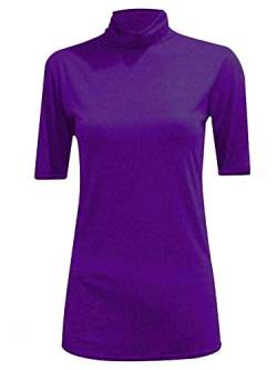 FAIRY TRENDZ LTD Damen Kurzarm Rollkragenpullover Damen Polo-Ausschnitt Kurzarm Stretchy Bodycon Casual Top, violett, 50-52 von FAIRY TRENDZ LTD