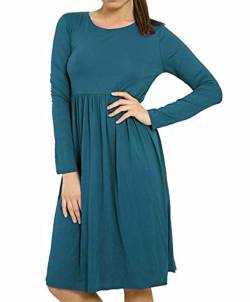 FAIRY TRENDZ LTD Damen Langärmeliges Midi-Kleid, ausgestelltes Skater-Kleid, plissiertes Jersey-Kleid, blaugrün, 46/48 von FAIRY TRENDZ LTD