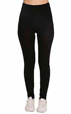 FAIRY TRENDZ LTD Damen-Leggings mit grobem Zopfstrick, gerippt, volle Länge, warm, dicke Hose, Schwarz , 34-36 von FAIRY TRENDZ LTD