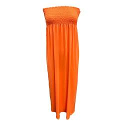 FAIRY TRENDZ LTD Damen-Maxikleid mit gerafftem Bandeau-Muster, trägerlos, gerüscht, lange Brüste, Jersey, Sommerkleid, durchscheinend, Maxi-Kleid, neon-orange, 42/44 von FAIRY TRENDZ LTD