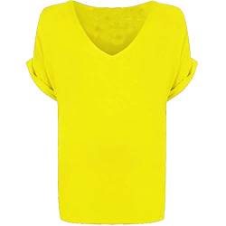 FAIRY TRENDZ LTD Damen-Oberteil, Übergröße, V-Ausschnitt, Baggy, Übergröße, Fledermausärmel, lässiges T-Shirt, Größen 36-54 Gr. 50-52, gelb von FAIRY TRENDZ LTD